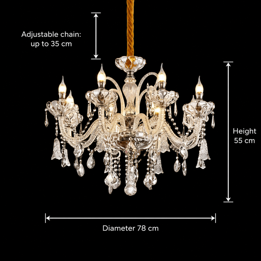 Kristálycsillár 8xE14, D78cm, ezüst, állítható magasságú, fém és kristály kristálycsillárok alapértelmezett cím Alessandro Design