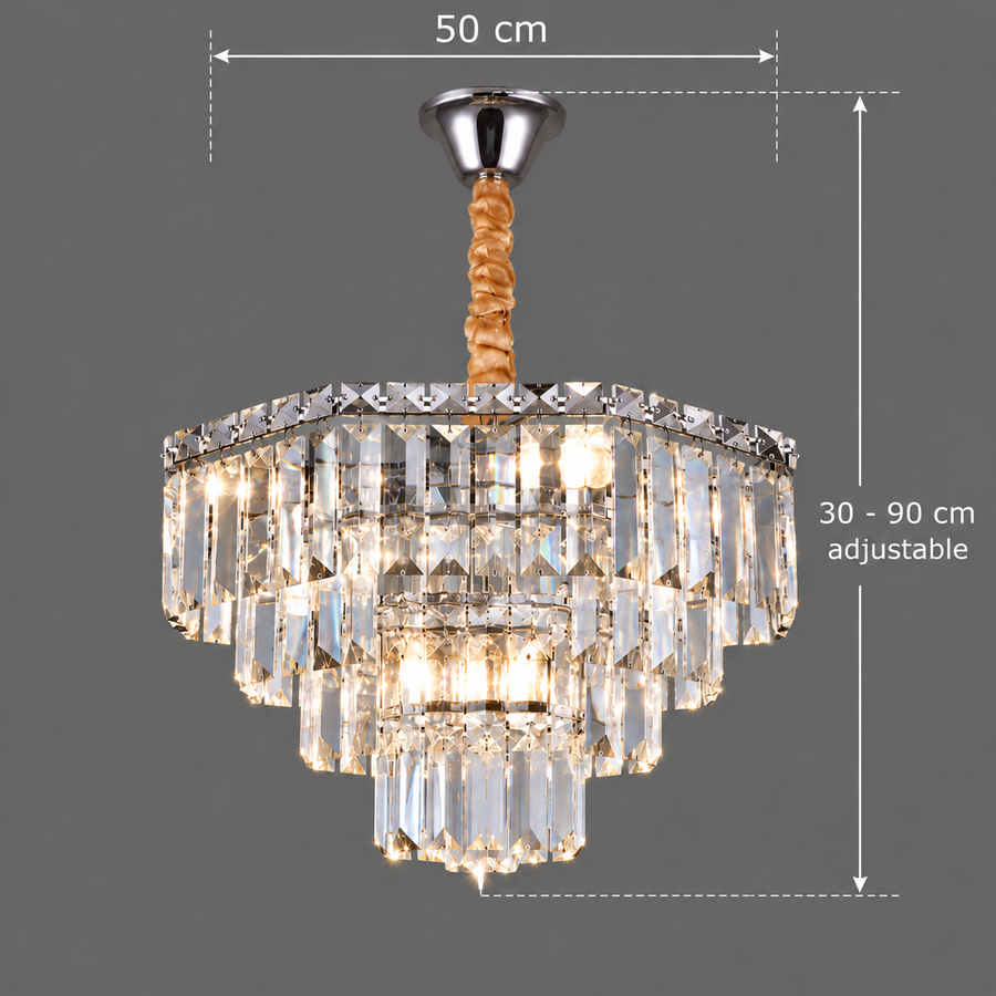 ADAMA Eleganza kristálycsillár, 7x E14, átmérő 50 cm, fényes króm, állítható magasságú
