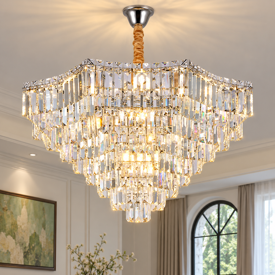 ADAMA Regalis kristálycsillár, 14x E14, átmérő 80 cm, fényes króm, állítható magasság