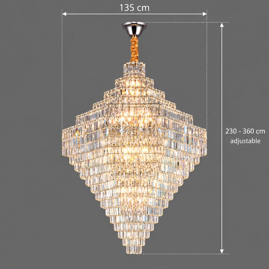 ADAMA Titania kristálycsillár, 60x E14, átmérő 135 cm, fényes króm, állítható magasság
