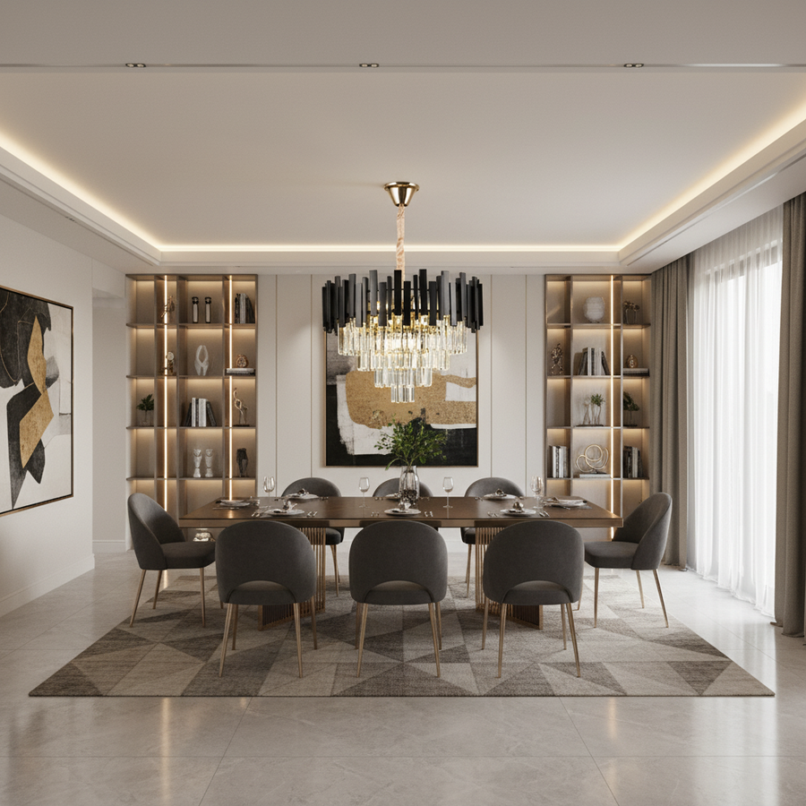 Crystal Chandelier Blois Eleganza 8xe14, 49 cm átmérőjű, fekete, állítható magasság
