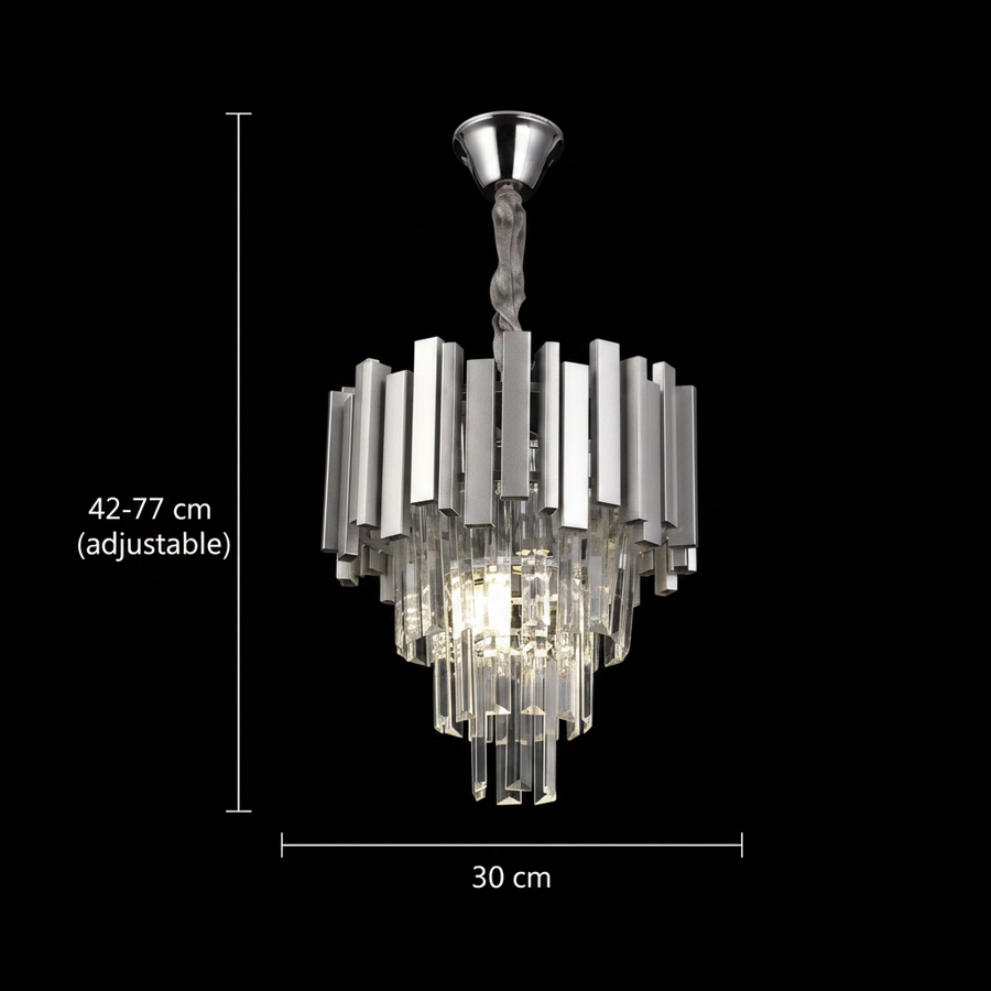 BLOIS Petito kristálycsillár 3xE14, átmérő 30 cm, ezüst, állítható magasságú