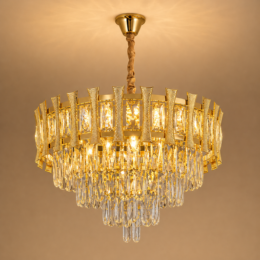HAMPTON Elegance kristálycsillár 8x E14, átmérő 49 cm, fényes arany, állítható magasság