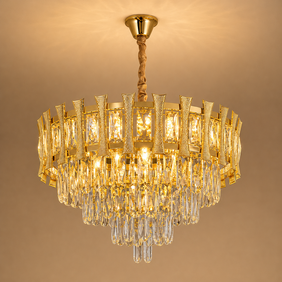HAMPTON Elegance kristálycsillár 8x E14, átmérő 49 cm, fényes arany, állítható magasság