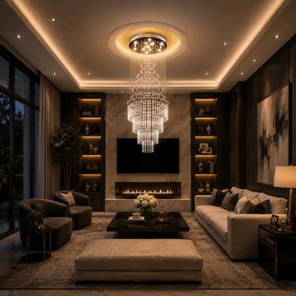 LED kristálycsillár 80W AUGUSTA Gold, átmérő 50cm, magasság 200cm, létramodell
