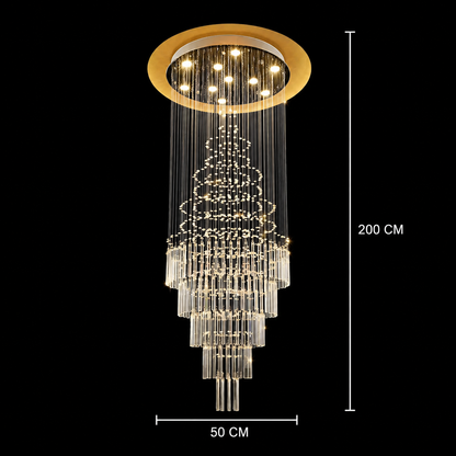 LED kristálycsillár 80W AUGUSTA Gold, átmérő 50cm, magasság 200cm, létramodell