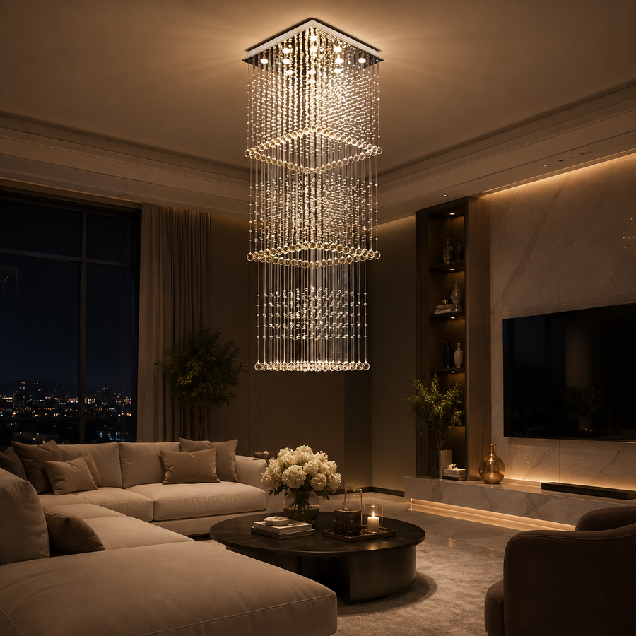 LED kristálycsillár 80W PALATINA Gold, átmérő 50cm, magasság 200cm, létramodell