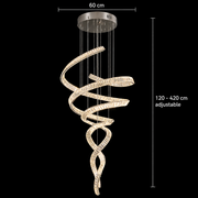 Candelabru Cristal LED IRON MAN, Diametru 60cm, Lumina 3000K/4000K/6000K, Metal si Cristal, Crom Lucios, Inaltime Reglabila