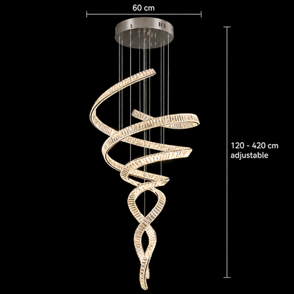 Candelabru Cristal LED IRON MAN, Diametru 60cm, Lumina 3000K/4000K/6000K, Metal si Cristal, Crom Lucios, Inaltime Reglabila