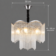 MEKELLE Elegance kristálycsillár, 8x E14, átmérő 50 cm, fém és kristály, fényes króm, állítható magasságú