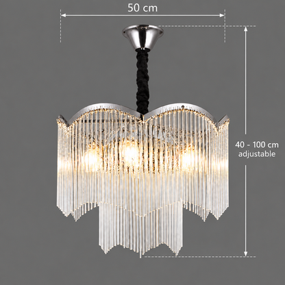 MEKELLE Elegance kristálycsillár, 8x E14, átmérő 50 cm, fém és kristály, fényes króm, állítható magasságú