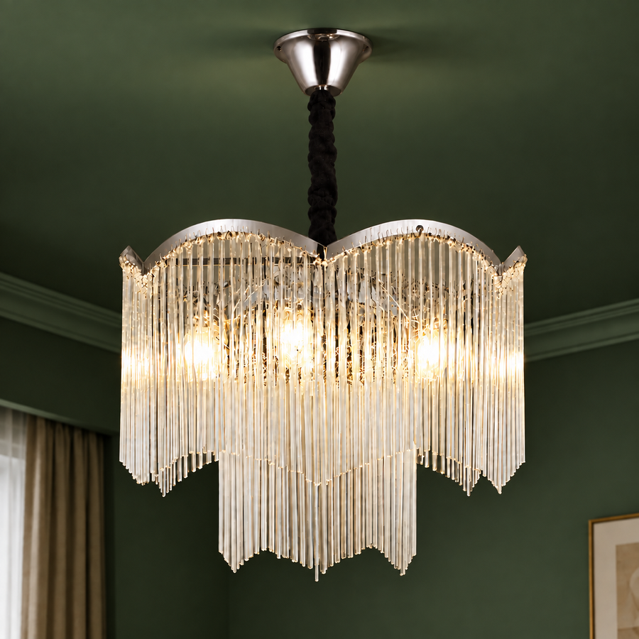 MEKELLE Magno kristálycsillár, 10x E14, átmérő 60 cm, fém és kristály, fényes króm, állítható magasságú