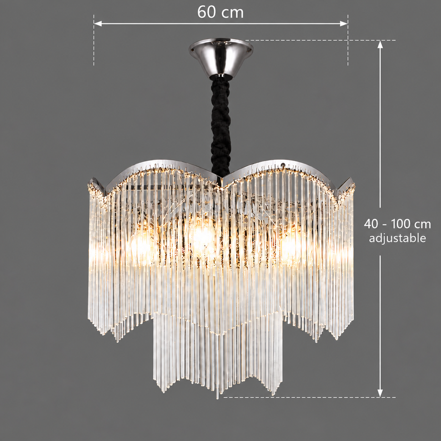 MEKELLE Magno kristálycsillár, 10x E14, átmérő 60 cm, fém és kristály, fényes króm, állítható magasságú