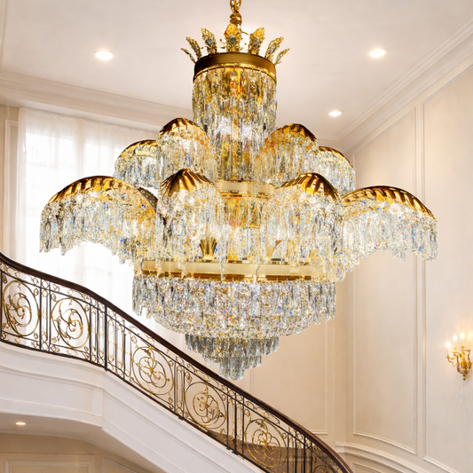 Kristálycsillár PALACE Supremo 29xG9, D115cm, fényes arany, állítható magasságú, fém és kristály kristálycsillárok, alapértelmezett cím Alessandro Design