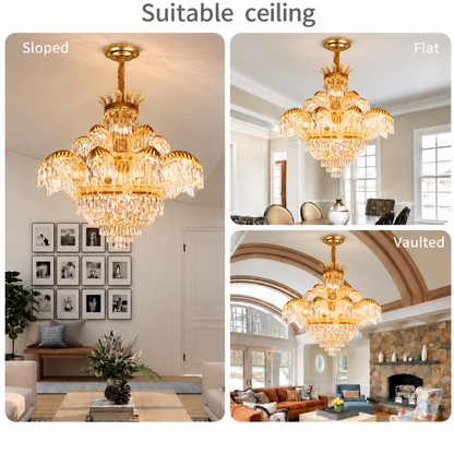Kristály csillár PALACE Supremo 29xG9, D115cm, fényes arany, állítható magasságú, fém és kristály