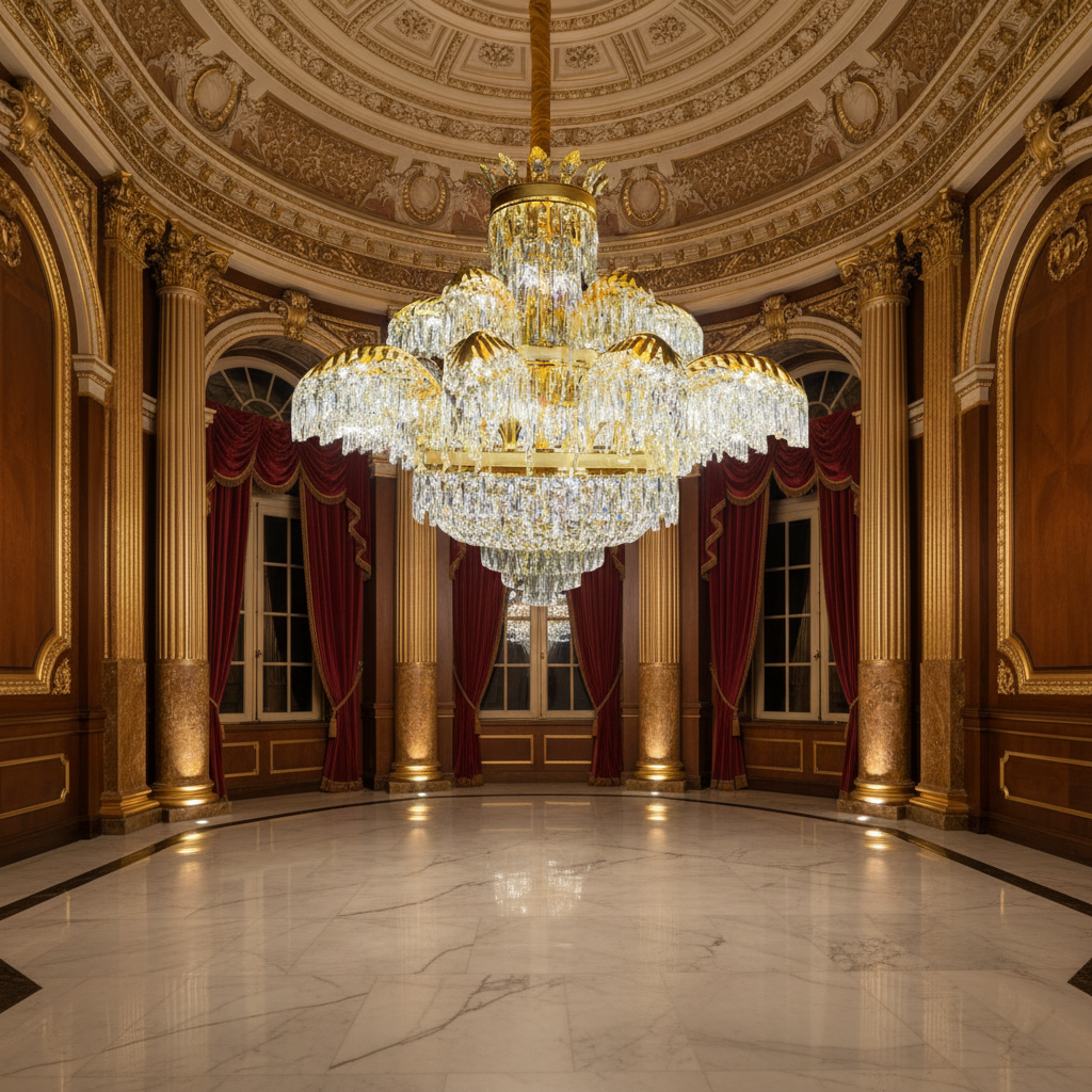 Kristálycsillár PALACE Supremo 29xG9, D115cm, fényes arany, állítható magasságú, fém és kristály kristálycsillárok, alapértelmezett cím Alessandro Design