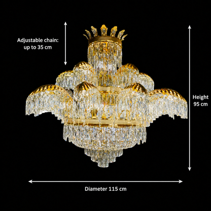 Kristálycsillár PALACE Supremo 29xG9, D115cm, fényes arany, állítható magasságú, fém és kristály kristálycsillárok, alapértelmezett cím Alessandro Design