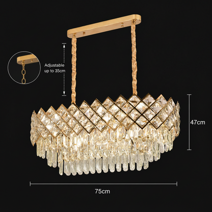VECTORIA Supremo kristálycsillár, 10xE14, átmérő 75x39 cm, arany, állítható magasságú, fém és kristály