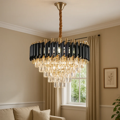 VERSAILLES Eleganza kristálycsillár 8x E14, átmérő 50 cm, fekete, fényes arany, állítható magasság