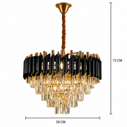 VERSAILLES Eleganza kristálycsillár 8x E14, átmérő 50 cm, fekete, fényes arany, állítható magasság