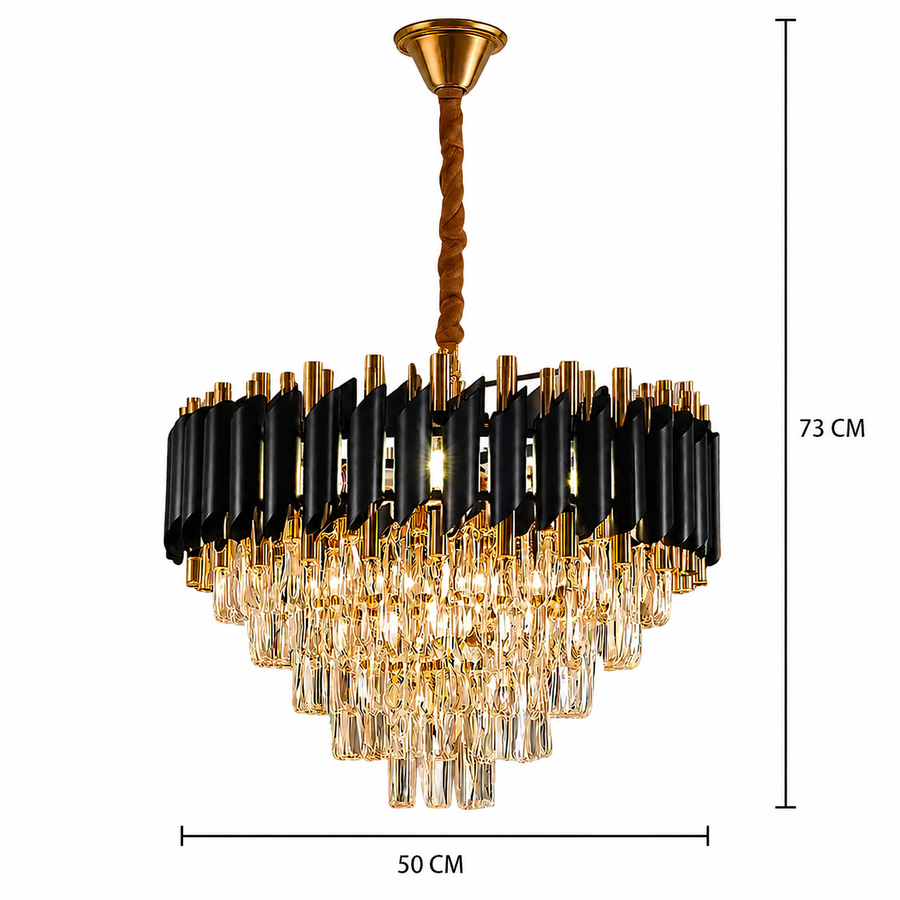 VERSAILLES Eleganza kristálycsillár 8x E14, átmérő 50 cm, fekete, fényes arany, állítható magasság