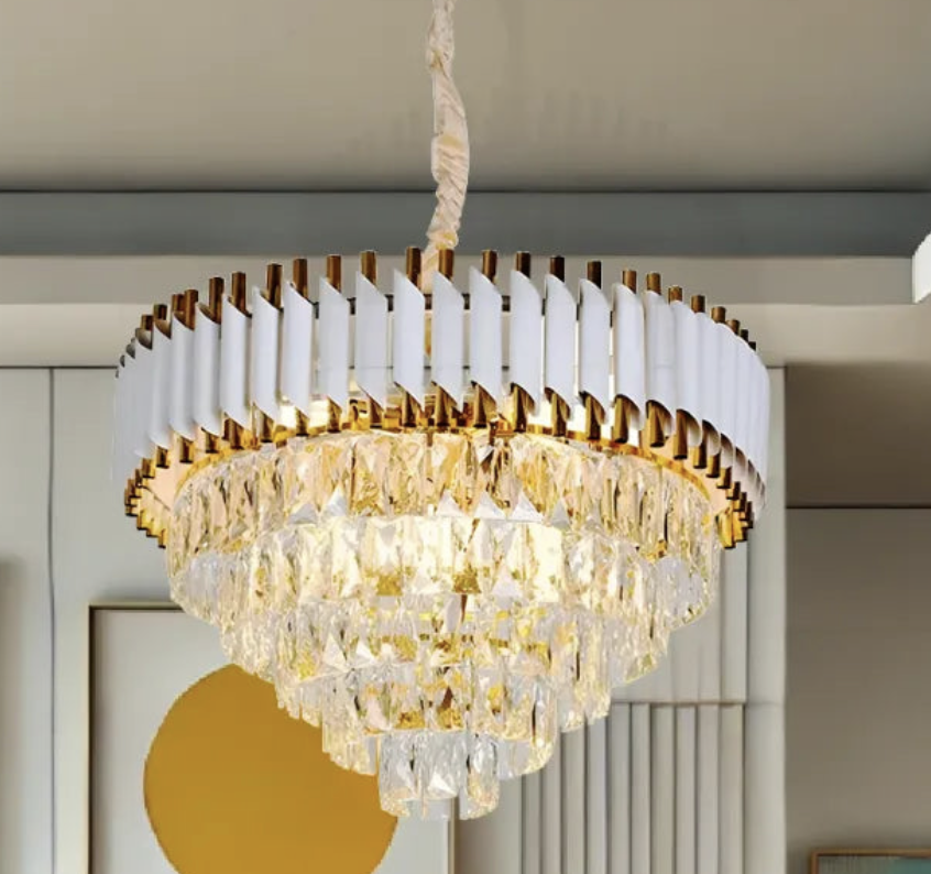 Kristály csillár VERSAILLES Magno 8x E14, átmérő 60 cm, fényes arany és fehér, állítható magasságú kristálycsillár alapértelmezett cím Alessandro Design