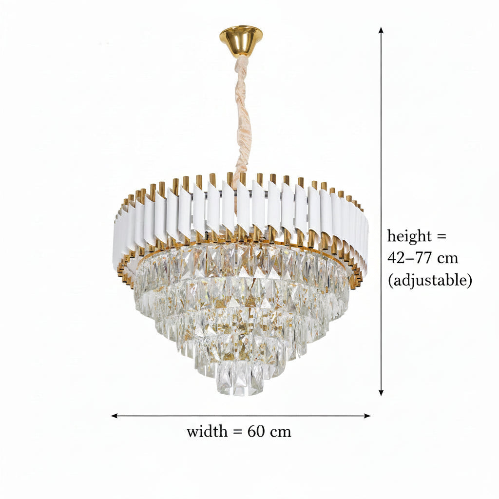 Kristály csillár VERSAILLES Magno 8x E14, átmérő 60 cm, fényes arany és fehér, állítható magasságú kristálycsillár alapértelmezett cím Alessandro Design