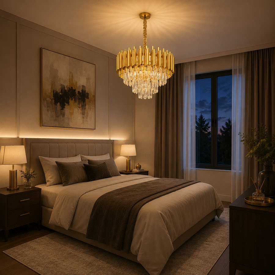 VERSAILLES Nobile kristálycsillár 5xE14, átmérő 40 cm, arany, állítható magasság