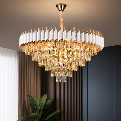 VERSAILLES Supremo kristálycsillár 12xE14, átmérő 80 cm, fényes arany és fehér, állítható magasságú