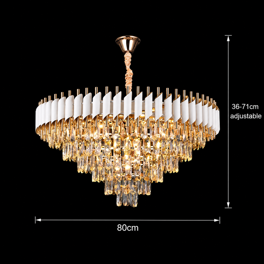 VERSAILLES Supremo kristálycsillár 12xE14, átmérő 80 cm, fényes arany és fehér, állítható magasságú