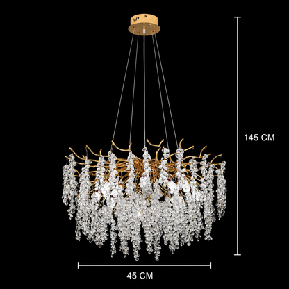WALTZ Cascade kristálycsillár, 6xG9, arany, átmérő 45 cm, állítható magasság