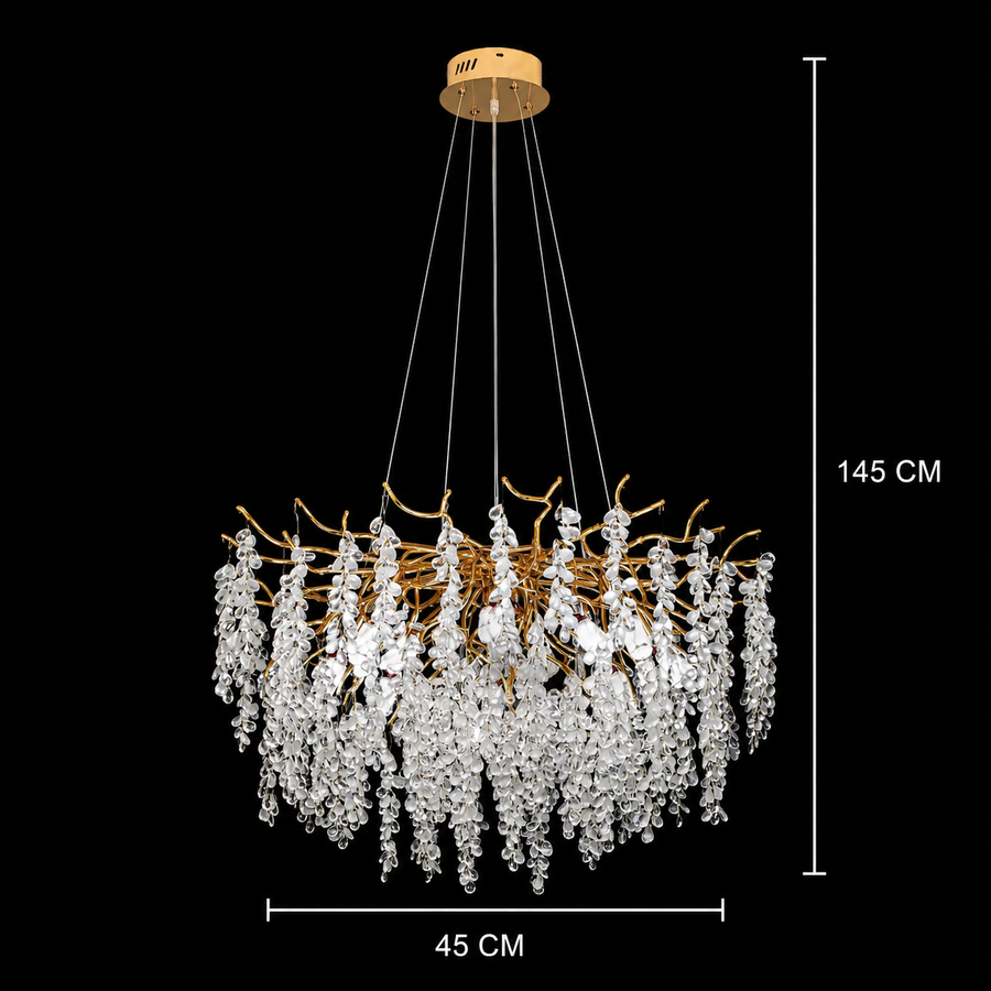 WALTZ Cascade kristálycsillár, 6xG9, arany, átmérő 45 cm, állítható magasság