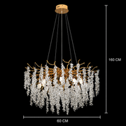 WALTZ Cascade kristálycsillár, 6x G9, arany, 60 cm, állítható magasságú