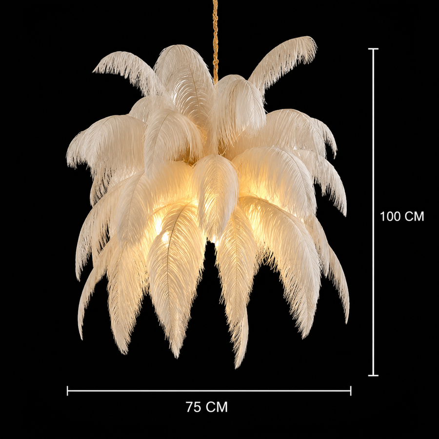 Modern Minoss csillár, toll, 1xE27, átmérő 75 cm, krém