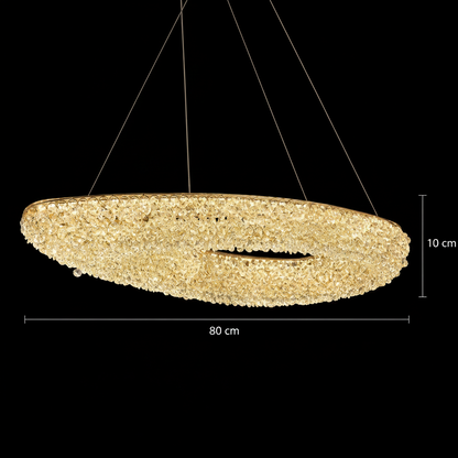 Modern kristálycsillár, távirányító, PRUGU, 65 W, meleg/semleges/hideg fény, hossz 35 cm, arany, állítható magasság