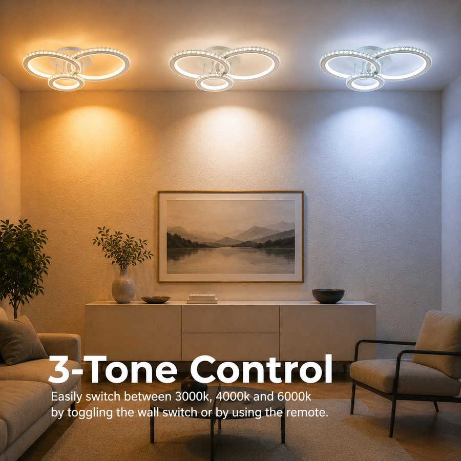 LED csillár távirányítóval és kristály NOVA ROTONDA RGB 75W, 3 kör, hideg/meleg/semleges fény, szabályozható, fehér
