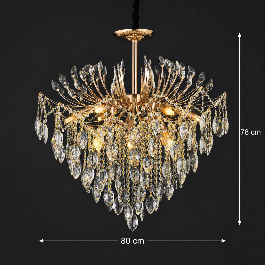 Kristály csillár CC9313/12FGD, 12x E14, átmérő 50cm, arany