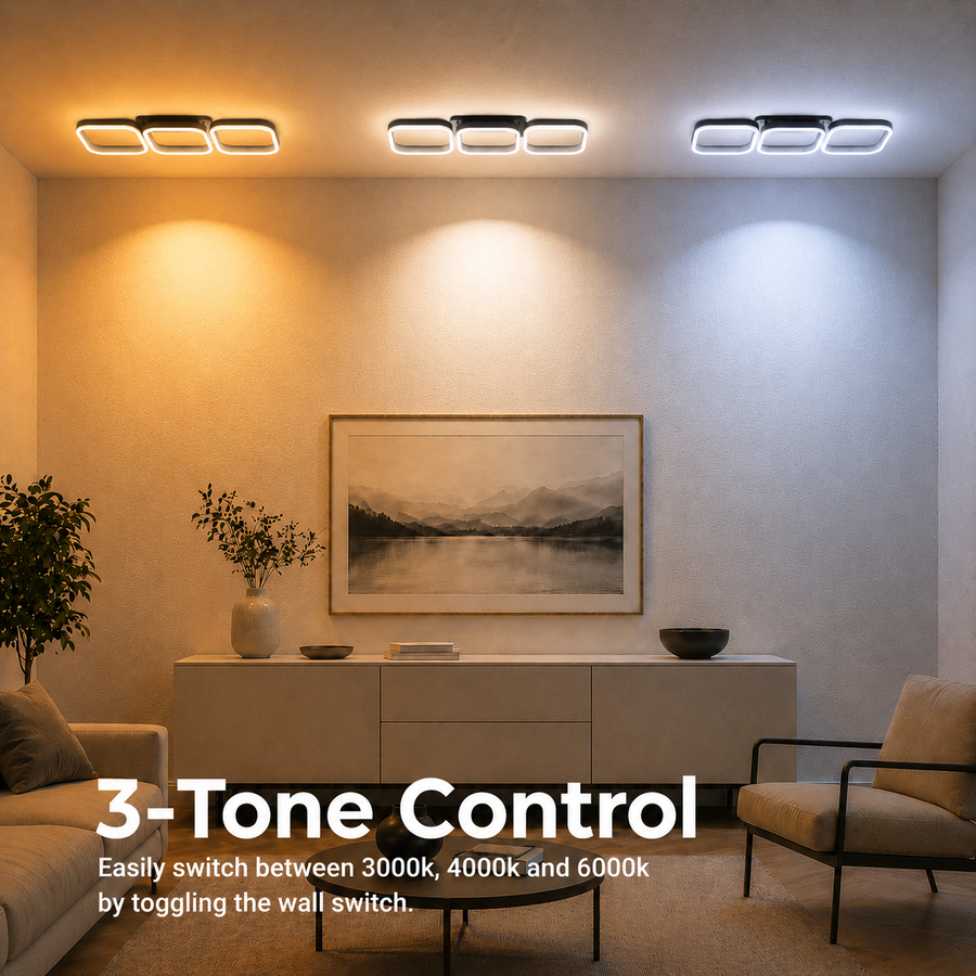 LED csillár VERTEX 34W, 3 négyzet, lineáris, hideg/meleg/semleges fény, fekete