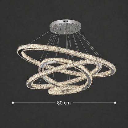Világító PRISM LED csillár, kristály és fém, 210 W, 4 kör, szabályozható, hideg/meleg/semleges fény, luxus világítás