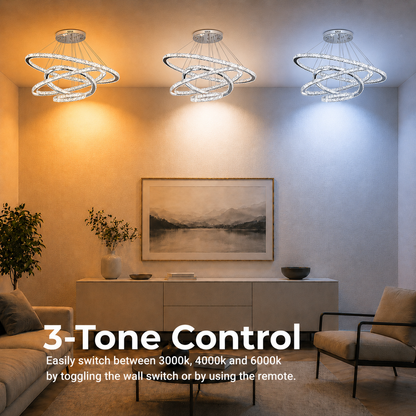 Világító PRISM LED csillár, kristály és fém, 210 W, 4 kör, szabályozható, hideg/meleg/semleges fény, luxus világítás
