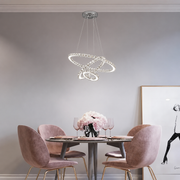 Függesztett LED-csillár távirányítóval és kristály PRISM LUMINIS 78.3W, 3 kör, hideg/meleg/semleges fény, szabályozható, ezüst, állítható magasságú