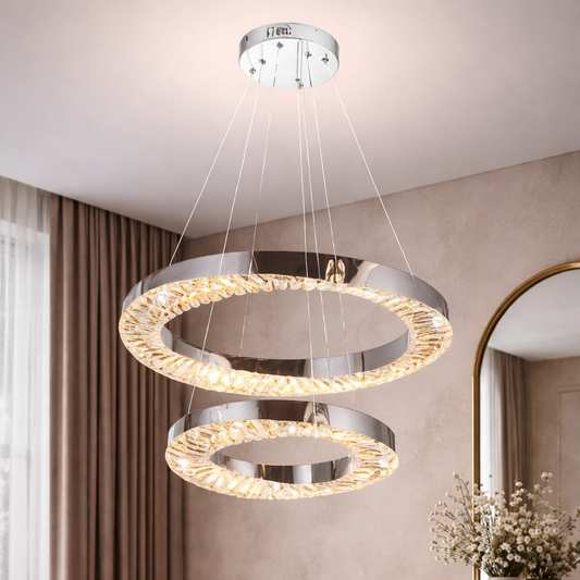 LED csillár CC31212/60X40CH, átmérő 40+60 cm, magasság 120 cm, IP20, hideg/semleges/meleg fény, szabályozható, ezüst, kristály, acél