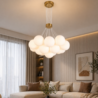 MODERN LOFT csillár Bagliore, földgömb, 7xE27, állítható magasságú, arany