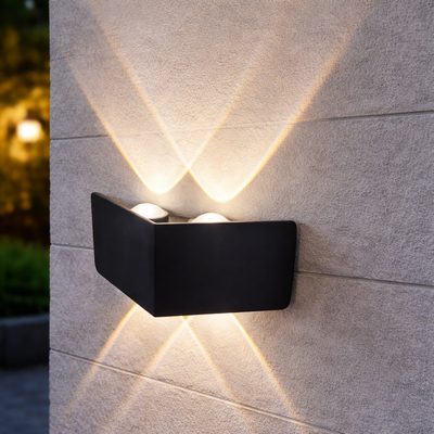 Kültéri és beltéri LED fali lámpa, 4 forrás x 1W, IP65, ABS, fekete, 3000K