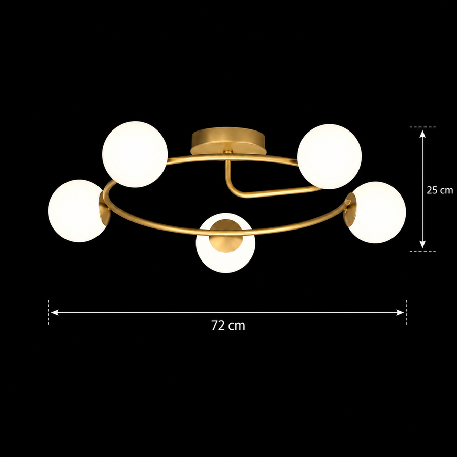 LED és kristály csillár ORBIT, 72cm, 5xE27, Globes, Gold