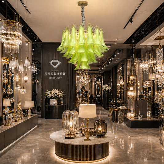 Candelabru Cristal VERDANT Magno 7xE14, D60 cm, Verde, Inaltime Reglabila, Metal si Cristal