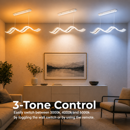 LED csillár távirányítóval, felfüggesztett AMI 63W, lineáris, hideg/meleg/semleges fény, fehér, állítható magasságú