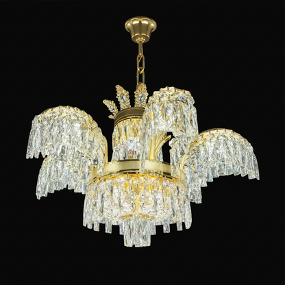 Regalis kristálycsillár 11x E14, átmérő 85 cm, fényes arany, állítható magasságú, fém és kristály