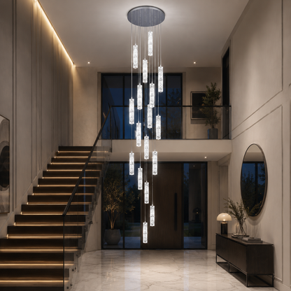 LED kristálycsillár AMIRI 82W króm, meleg/semleges/hideg fény 3000K/4000K/6000K Amiri, átmérő 40cm x magasság 300cm, kristály és fém