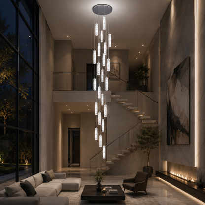 LED kristálycsillár AMIRI 82W króm, meleg/semleges/hideg fény 3000K/4000K/6000K Amiri, átmérő 40cm x magasság 300cm, kristály és fém
